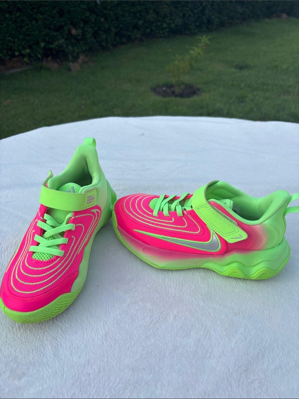 Nike Kids Neon Pink and Neon Green Slip-On Sneakers. Size 13 C